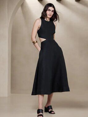 Banana Republic Lina Linen Cutout Midi Dress in Black